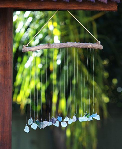 Seaside Raindrops Glass Stone Zen Wall Mobile -