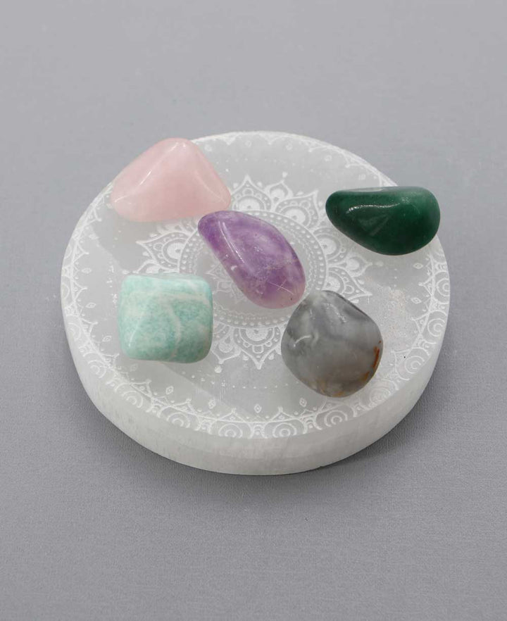 Selenite Energy Cleansing Round Plate with Mandala Design -