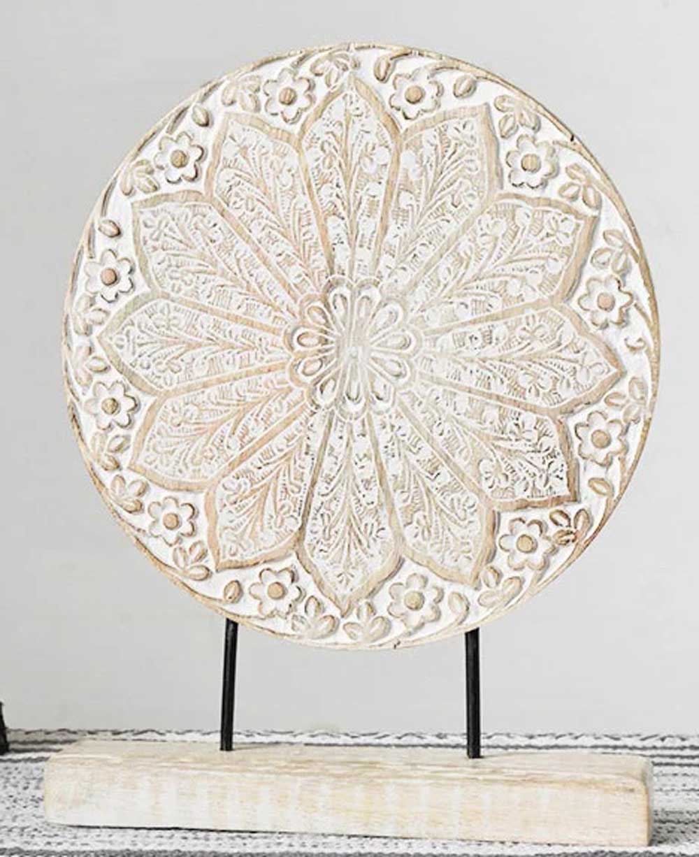 Self-Standing Lotus Mandala Wood Carving - Posters, Prints, & Visual Artwork