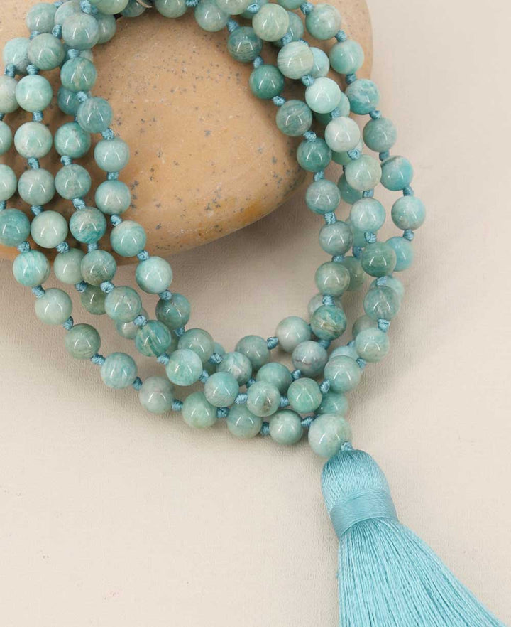 Serene Amazonite Meditation Mala, Knotted 108 Beads - Prayer Beads 6mm