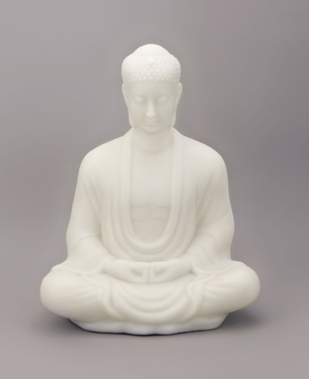 Serene Buddha Statue in Pearl White Finish - Sculptures & Statues