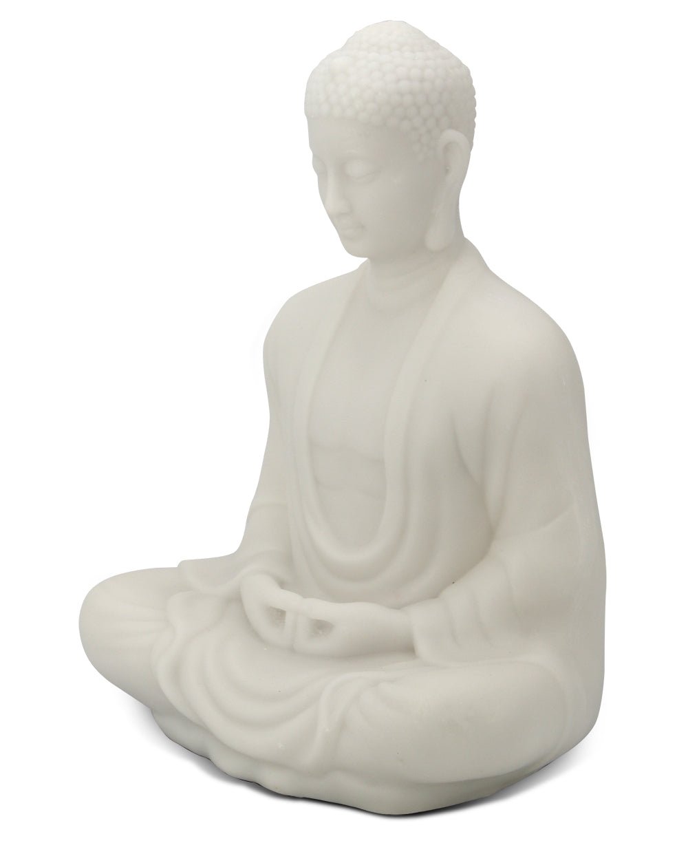 Serene Buddha Statue in Pearl White Finish - Sculptures & Statues