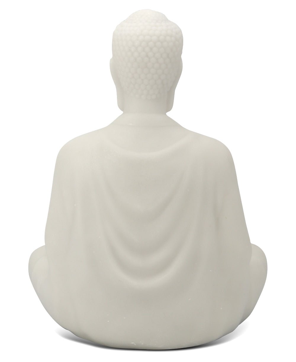 Serene Buddha Statue in Pearl White Finish - Sculptures & Statues