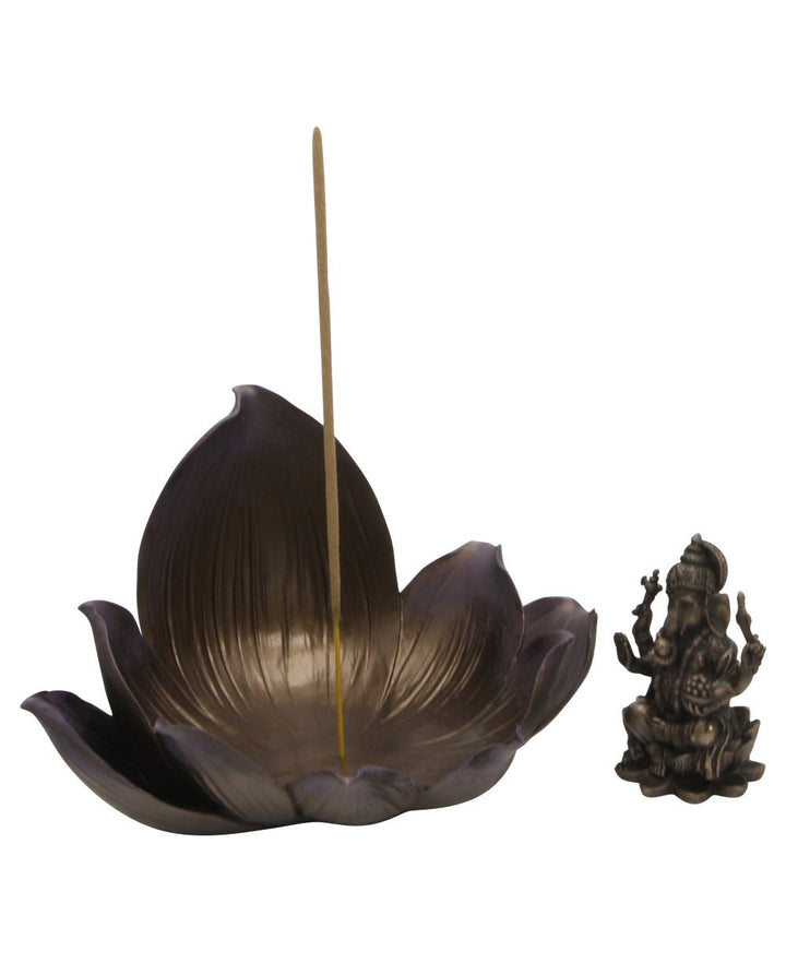 Serene Ganesh Lotus Statue and Incense Burner - Sculptures & Statues