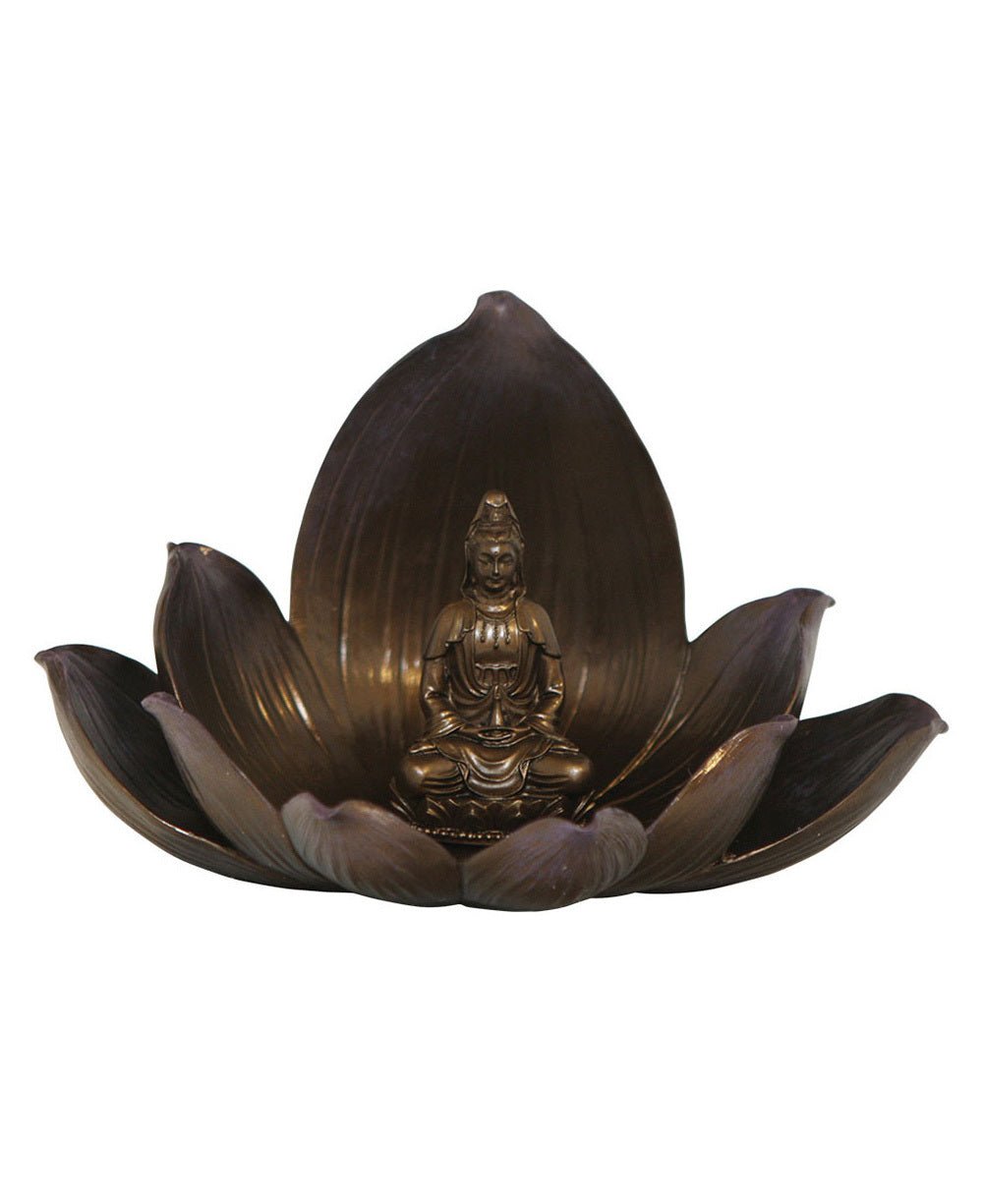 Serene Kuan Yin and Lotus Base Statue - Sculptures & Statues