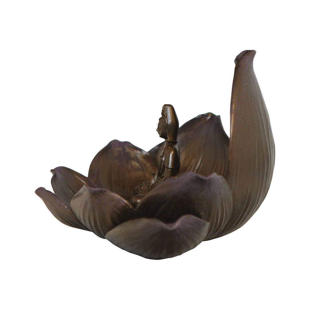 Serene Kuan Yin and Lotus Base Statue - Sculptures & Statues