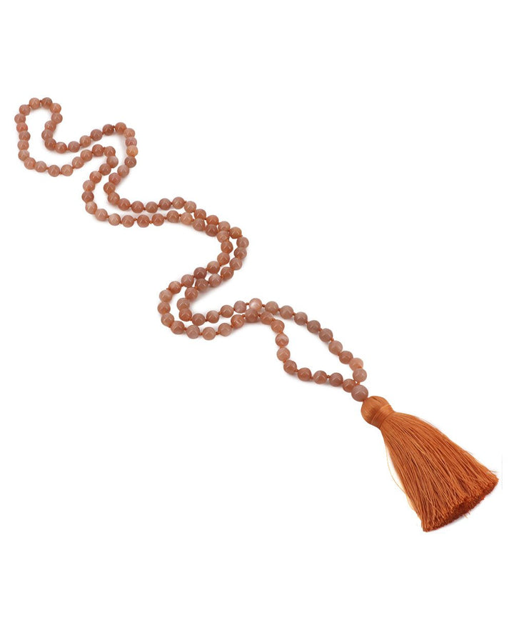 Serene Peach Moonstone Beads Meditation Knotted Mala - Prayer Beads 6mm