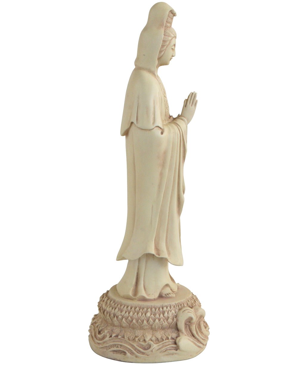 Serene Praying Kuan Yin Statue in Stone Finish - Statues