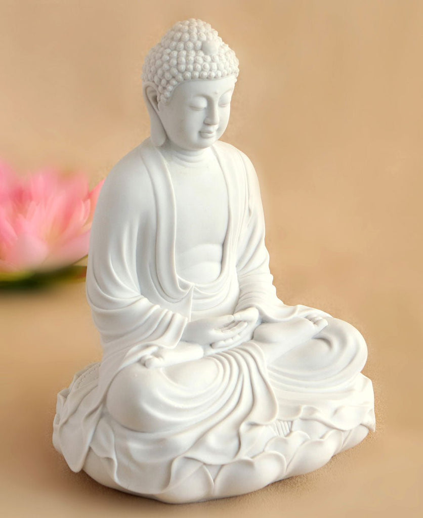 Buddha Statue White Stone Meditation Photo Art Print Picture F12X217