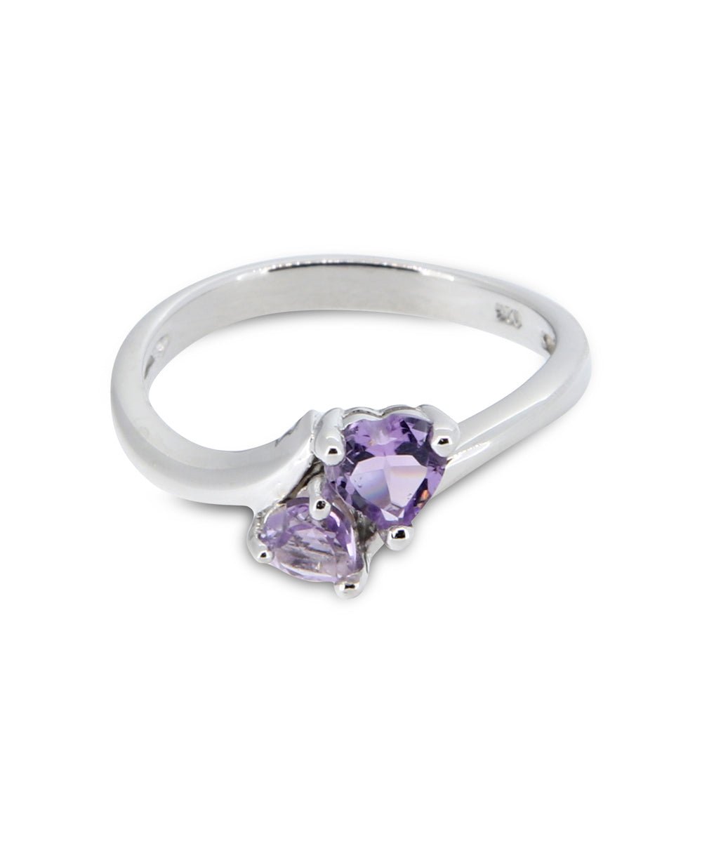 Serenity and Wisdom Duo-Amethyst Gemstone Sterling Ring - Rings Size 6