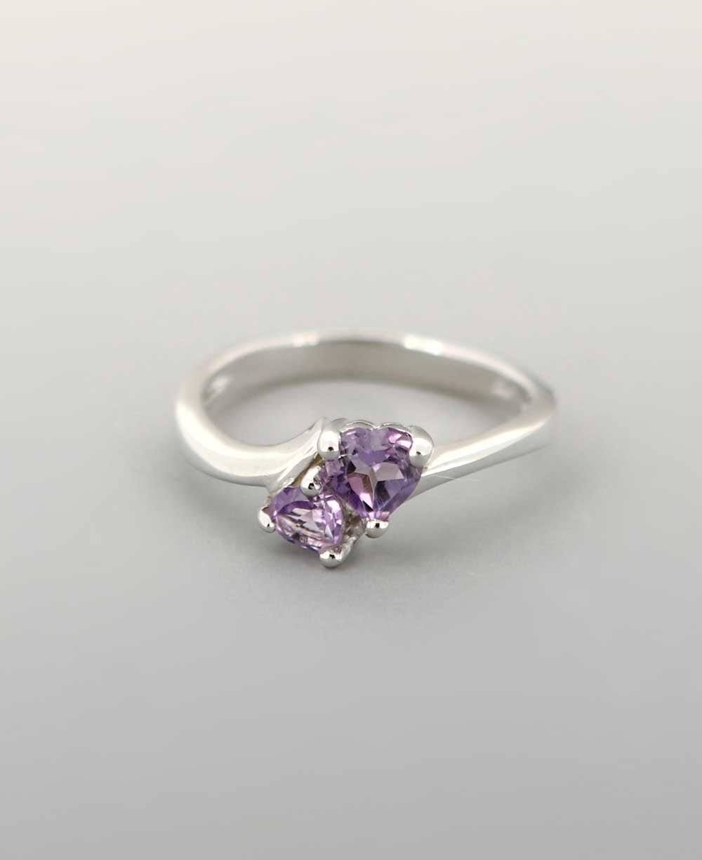 Serenity and Wisdom Duo-Amethyst Gemstone Sterling Ring - Rings Size 6