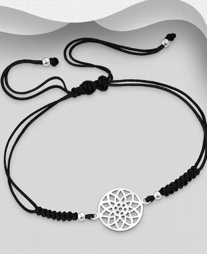 Serenity Lotus Mandala Silver Bracelet - Bracelets Black