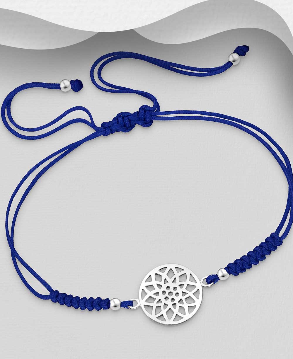 Serenity Lotus Mandala Silver Bracelet - Bracelets Blue