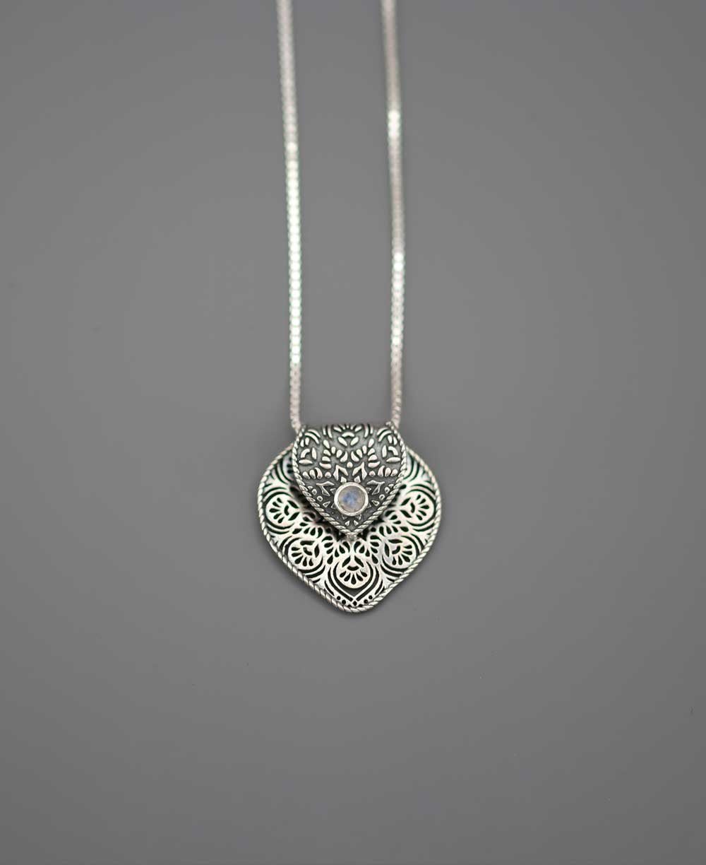 Serenity Lotus Petal Mandala Necklace With Moonstone - Necklaces 16"+2"