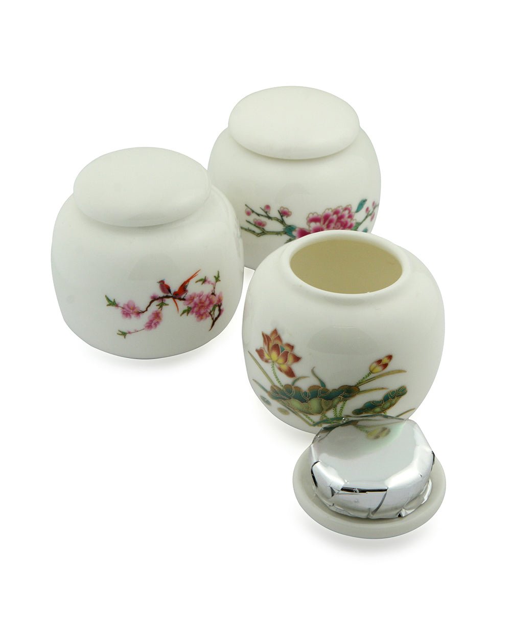 Set of 3 Floral Porcelain Tea Canisters -