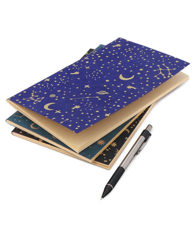 Set of 3 Handmade Nepalese Lokta Paper Journals In Celestial Design - Notebooks & Notepads