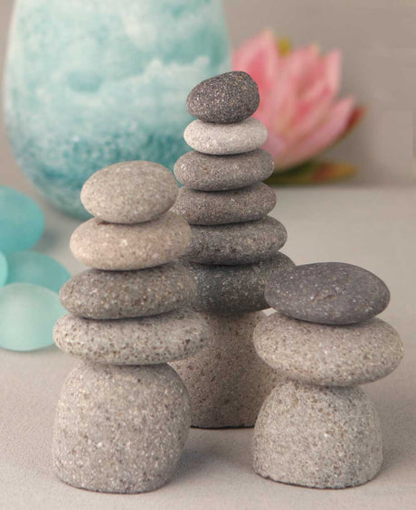 Set of 3 Miniature Stone Zen Cairn Natural Rock Sculptures - Sculptures & Statues