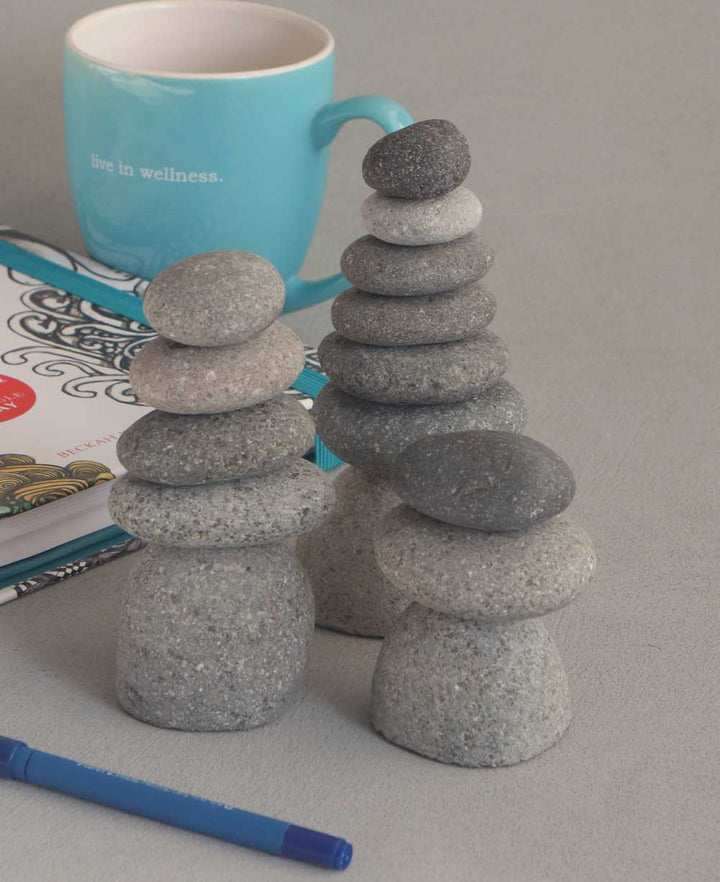 Set of 3 Miniature Stone Zen Cairn Natural Rock Sculptures - Sculptures & Statues
