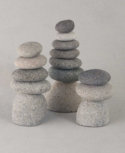 Set of 3 Miniature Stone Zen Cairn Natural Rock Sculptures - Sculptures & Statues