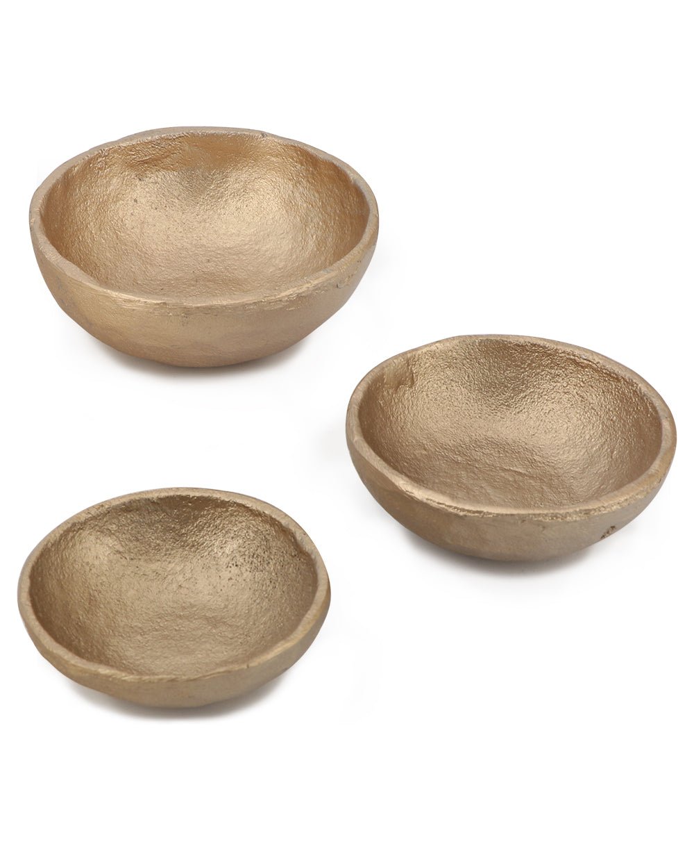 Set of 3 Small Cast Metal Antique Gold Tone Bowls - Bowls
