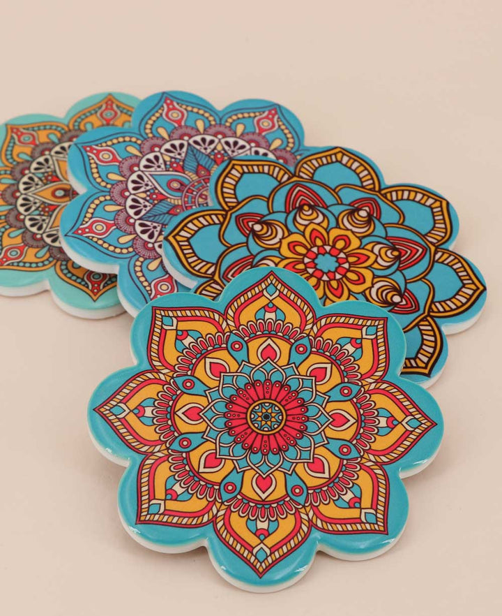 Set of 4 Ceramic Mandala Coasters - Coasters