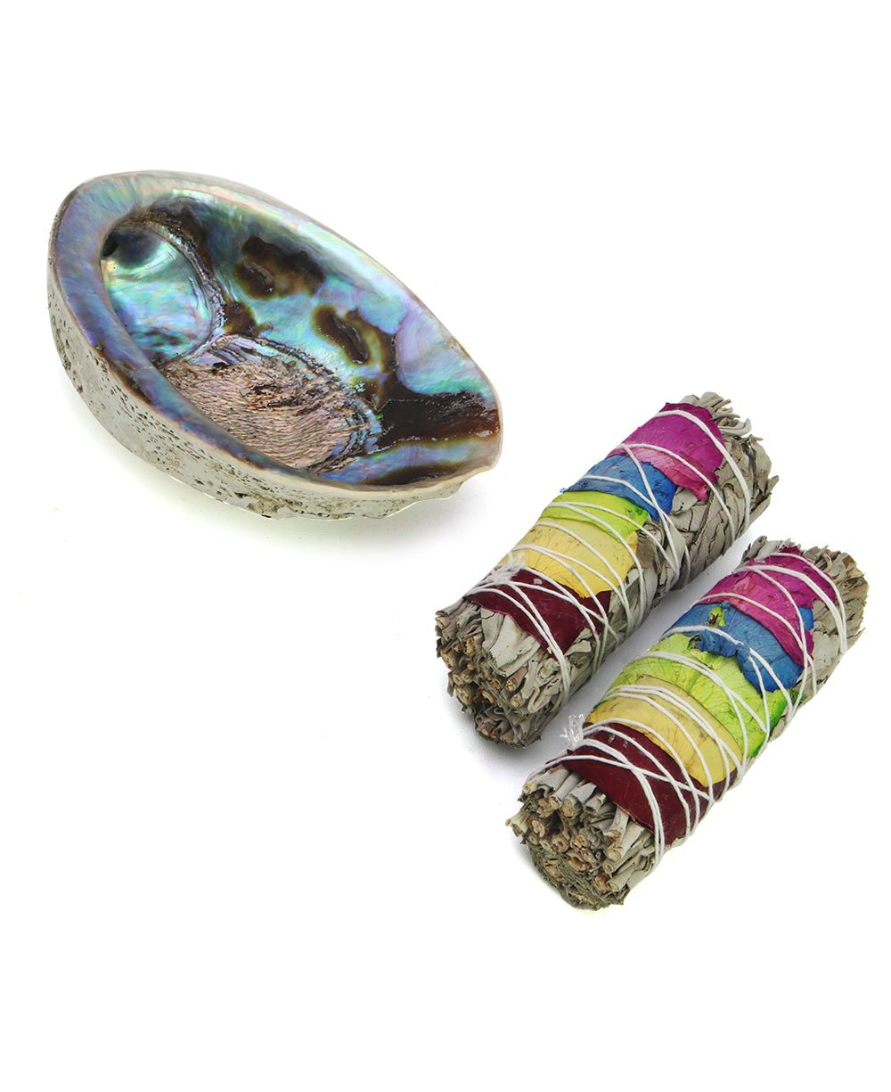 Set of Rose Petal White Sage bundles with Abalone Shell -