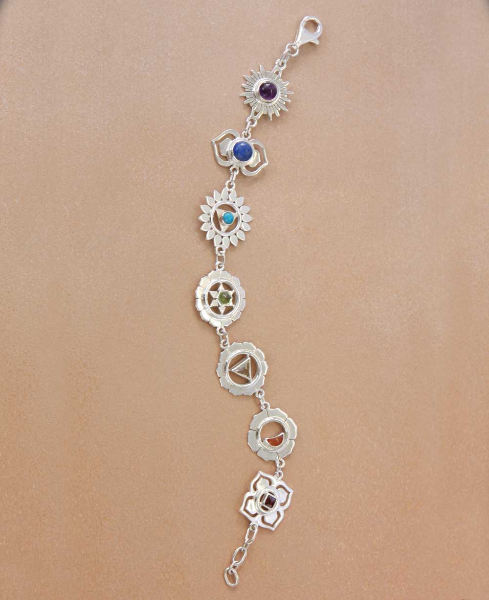Seven Chakras Charm Bracelet - Sterling Silver -