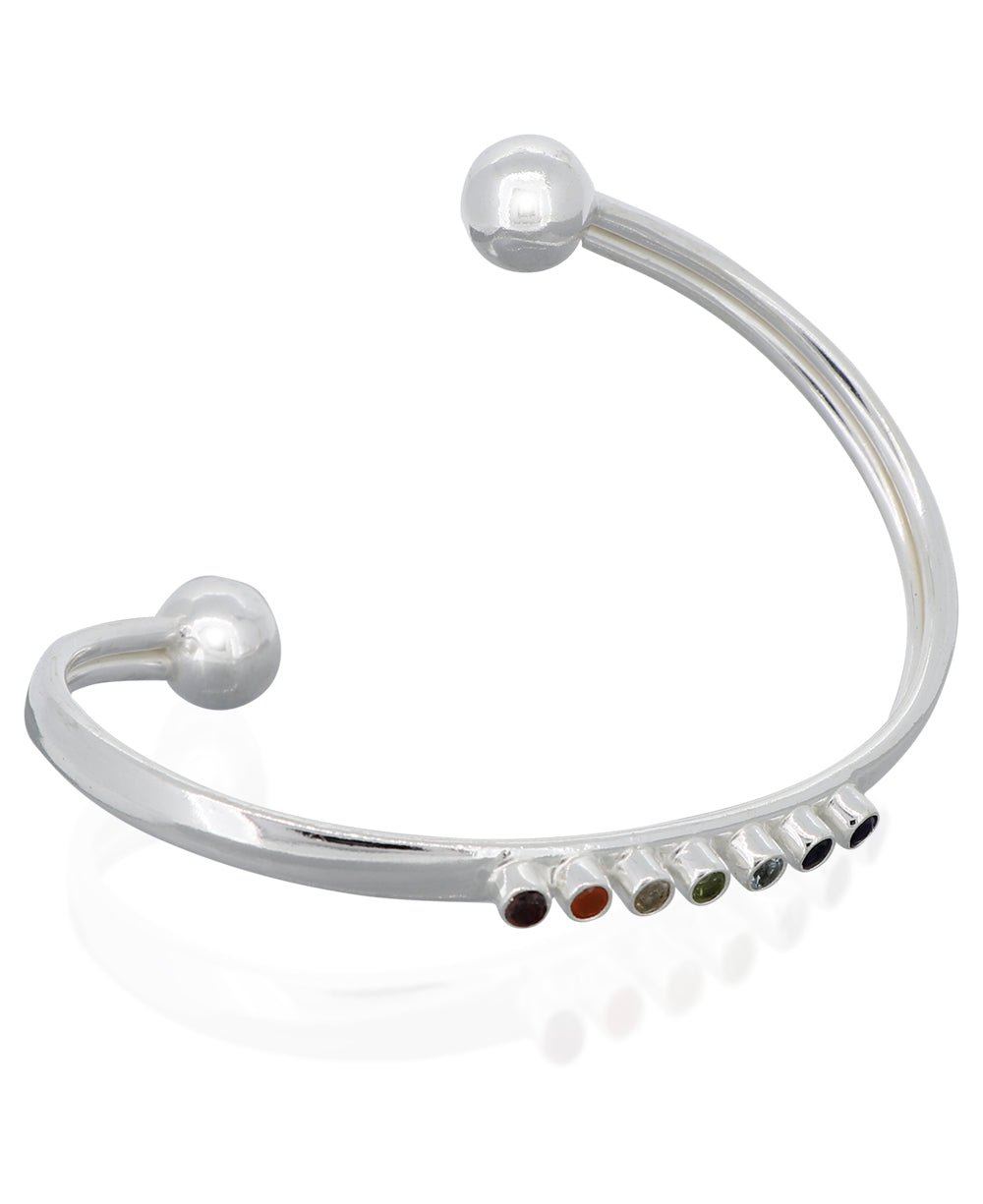 Seven Chakras Gemstone Sterling Silver Twist Bracelet - Bracelets