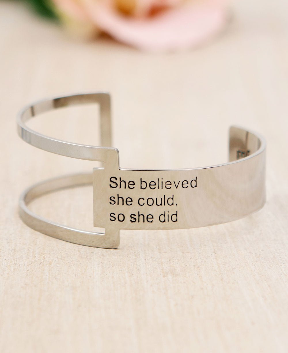 She Believed She Could So She Did, Geometric Cuff Bracelet - Bracelets