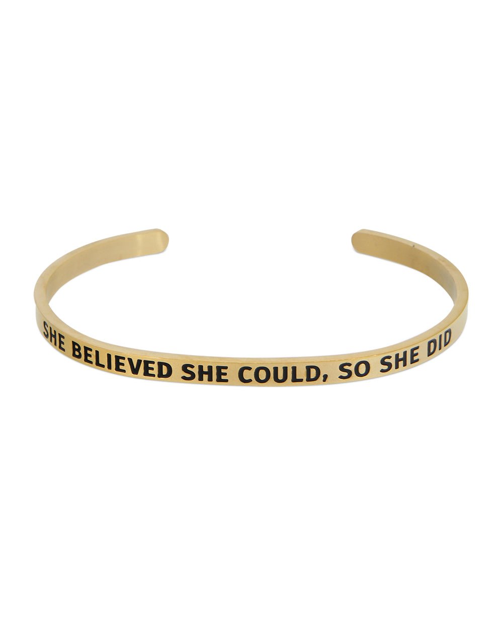 She Believed She Could So She Did, Inspirational Cuff Bracelet - Bracelets Gold