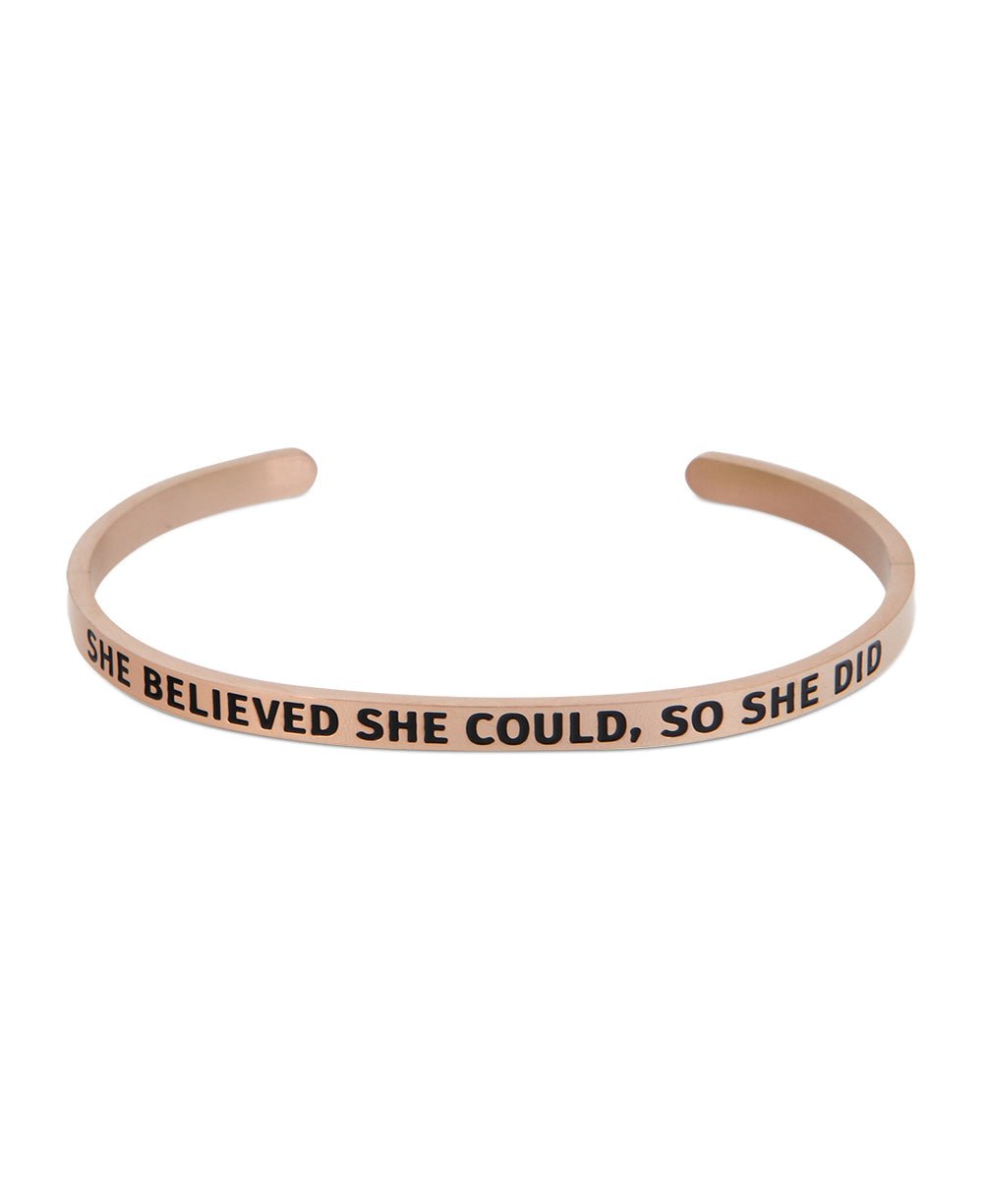 She Believed She Could So She Did, Inspirational Cuff Bracelet - Bracelets Rose Gold