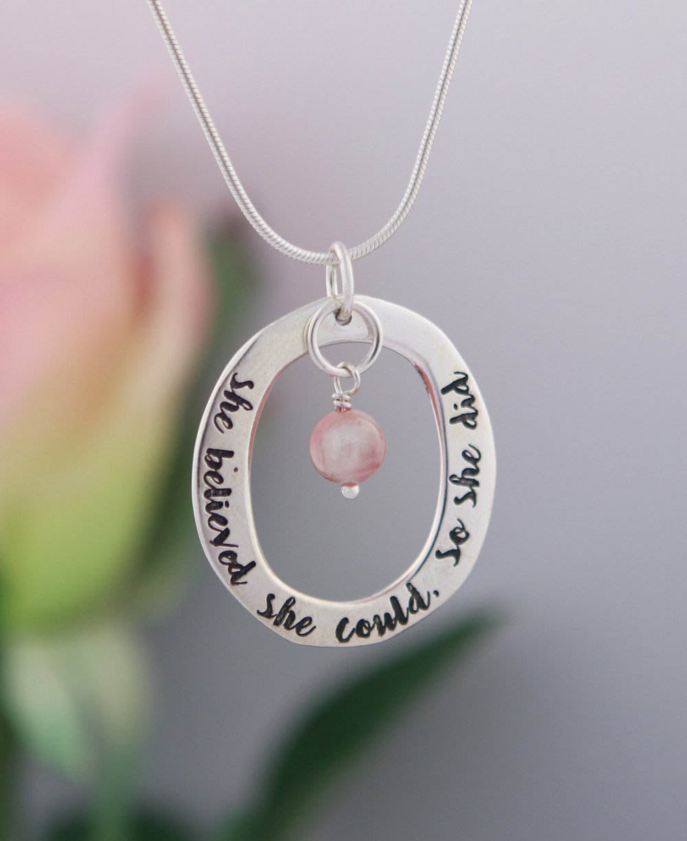 She Believed She Could So She Did Rhodochrosite Sterling Pendant - Charms & Pendants