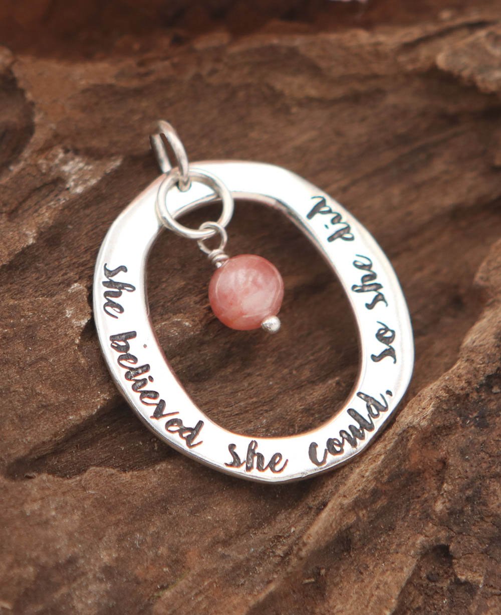 She Believed She Could So She Did Rhodochrosite Sterling Pendant - Charms & Pendants