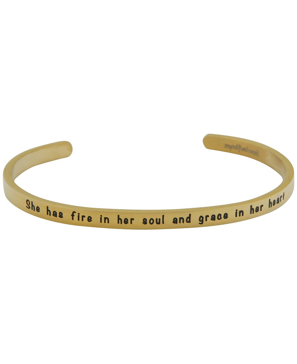 She Has Fire in Her Soul Inspirational Women's Cuff - Bracelets Gold