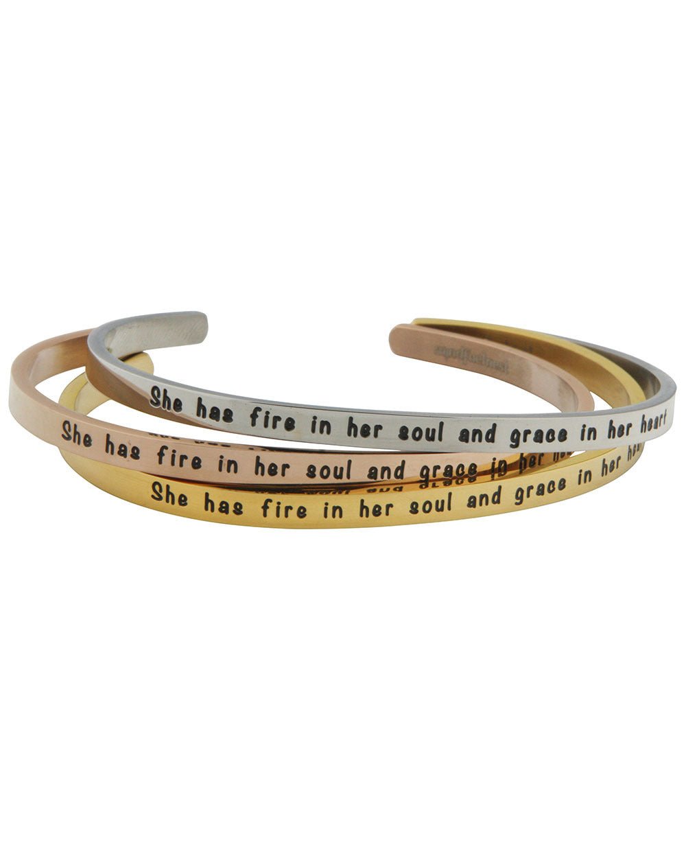 She Has Fire in Her Soul Inspirational Women's Cuff - Bracelets Silver