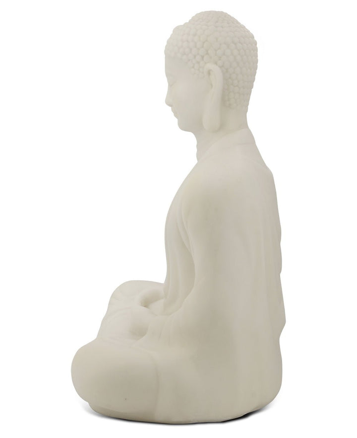 Sitting Garden Buddha Statue in Pearl White, 21 Inches Tall - Sculptures & Statues