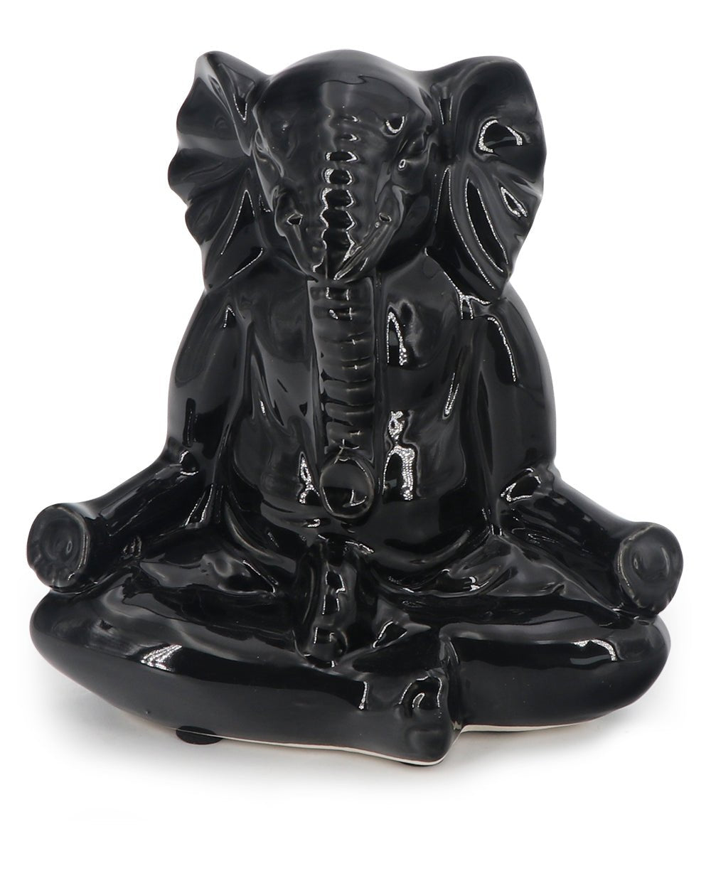 Sleek Black Ceramic Yoga Elephant Figurine - Sculptures & Statues
