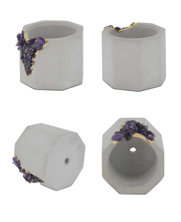 Small Gemstone and Concrete Air Plant or Tea-light Candle Holder - Pots & Planters Amethyst