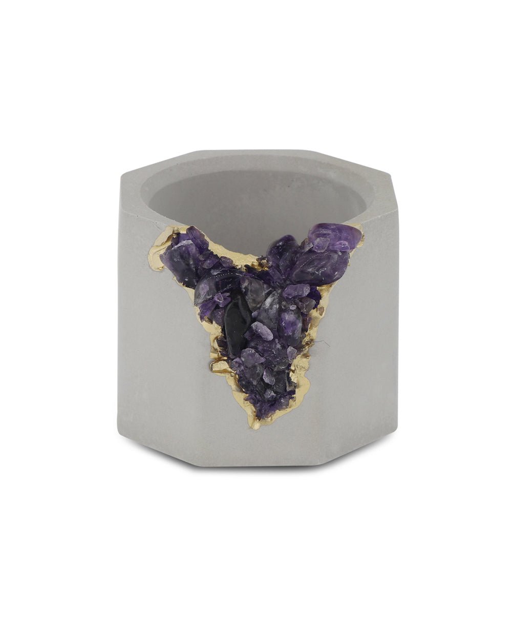 Small Gemstone and Concrete Air Plant or Tea-light Candle Holder - Pots & Planters Amethyst