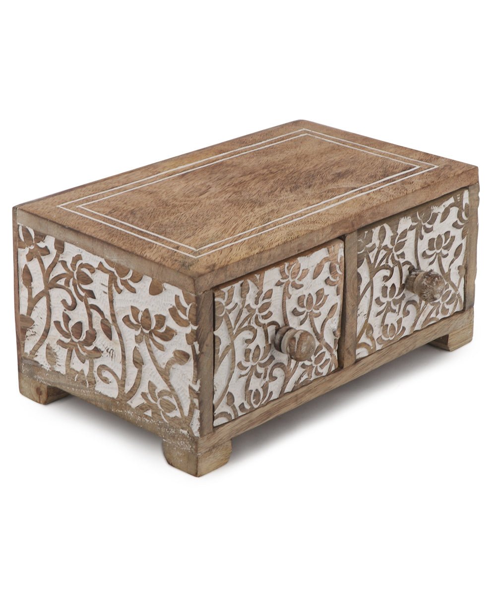 Small Tabletop Carved Wood Lotus Pedestal Riser With Drawers - Computer Risers & Stands - -