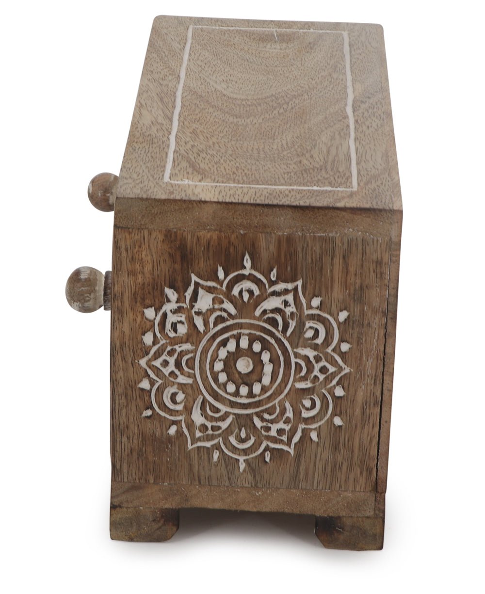 Small Tabletop Carved Wood Mandala Pedestal Riser With Drawers - Computer Risers & Stands - -