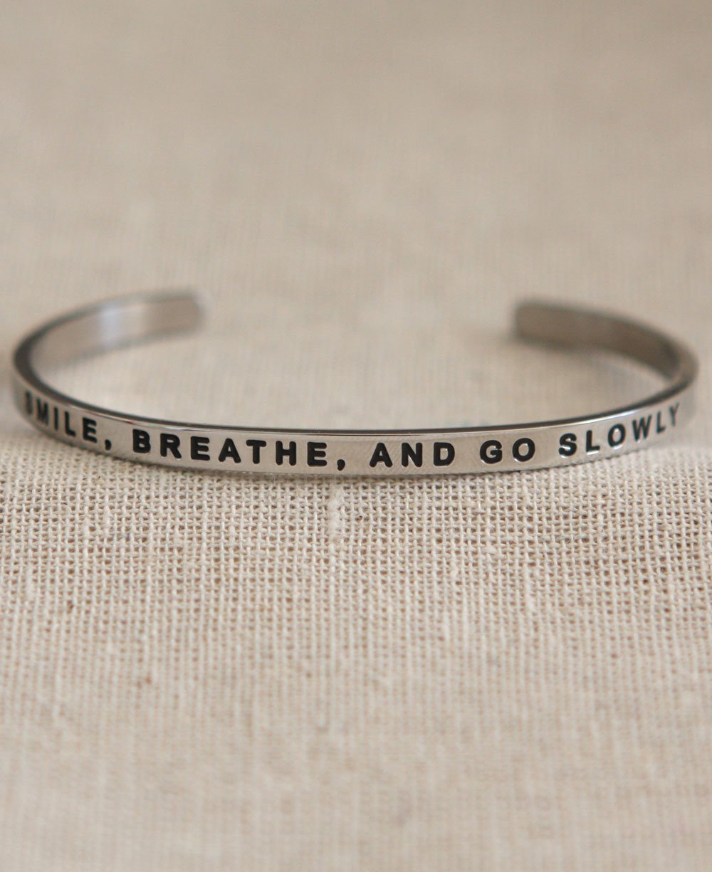 Smile, Breathe, and Go Slowly Metal Cuff Bracelet - Bracelets