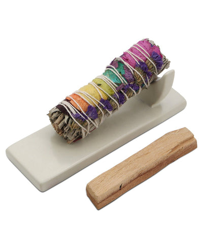 Soapstone Holder With Palo Santo And Chakra Sage - Incense Holders - -