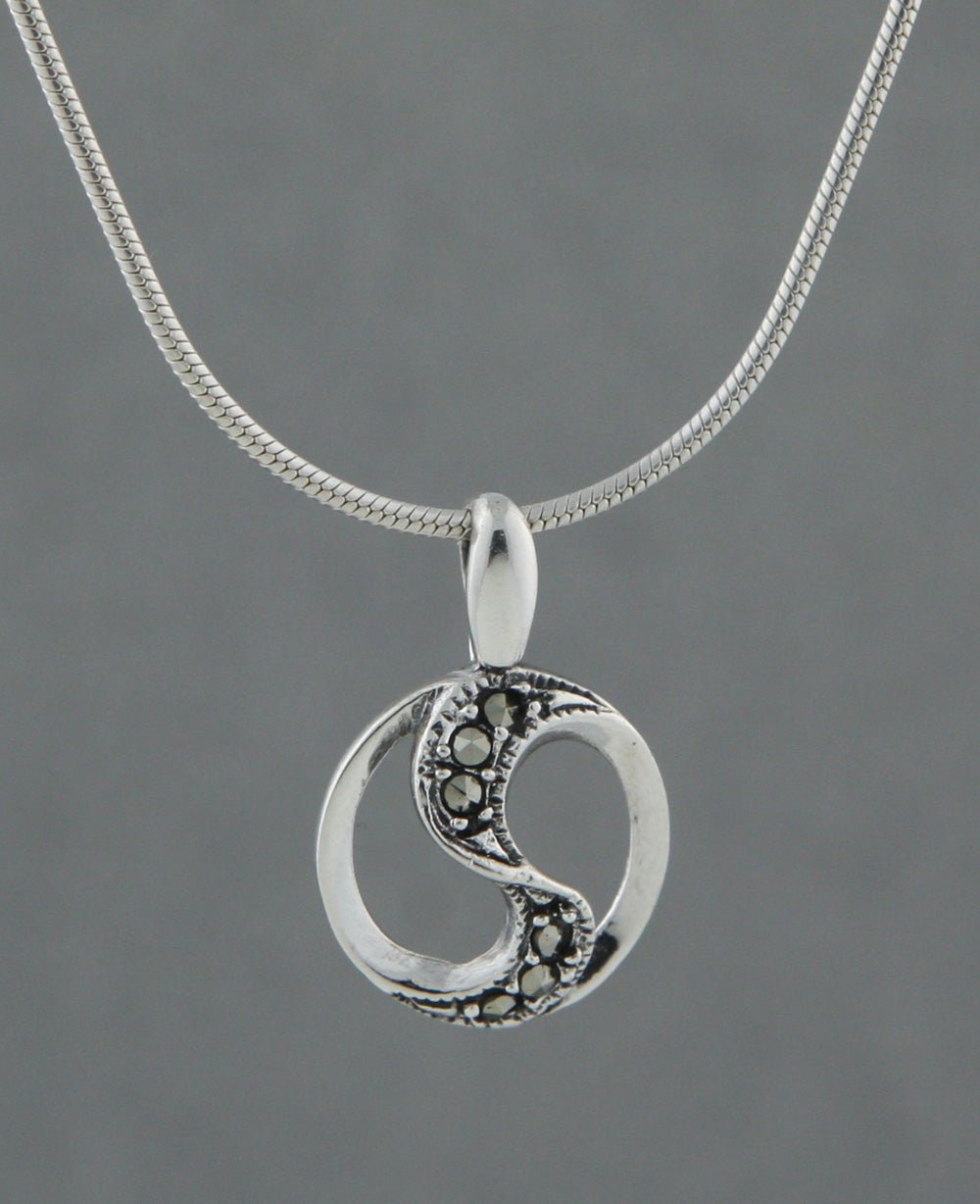 Sparkling Marcasite Yin Yang Pendant, Sterling Silver - Charms & Pendants - -