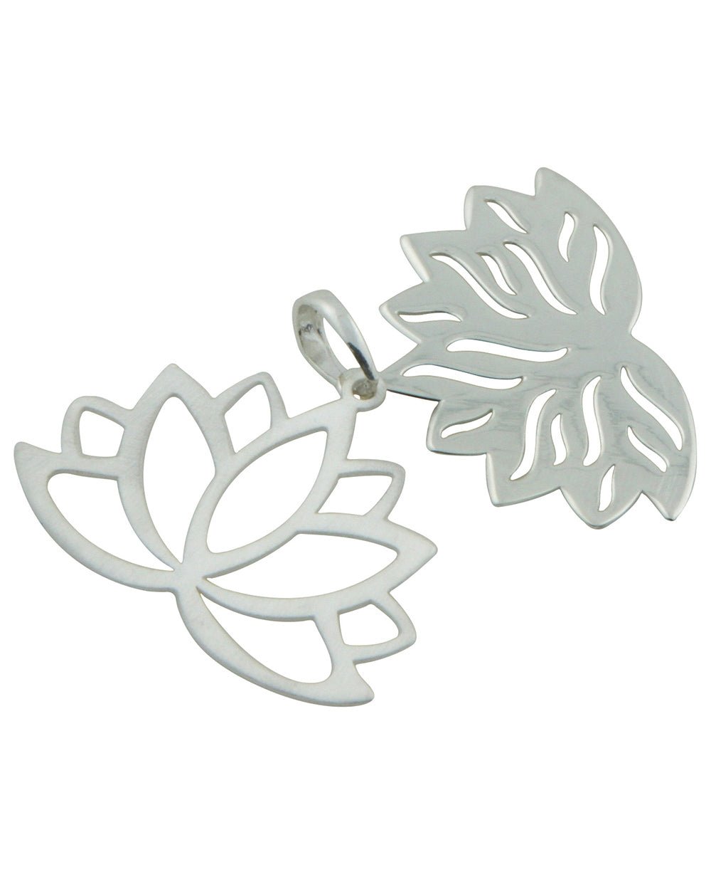 Stacked Lotus Pendant with Brushed Silver Outline - Charms & Pendants - Sterling Silver -