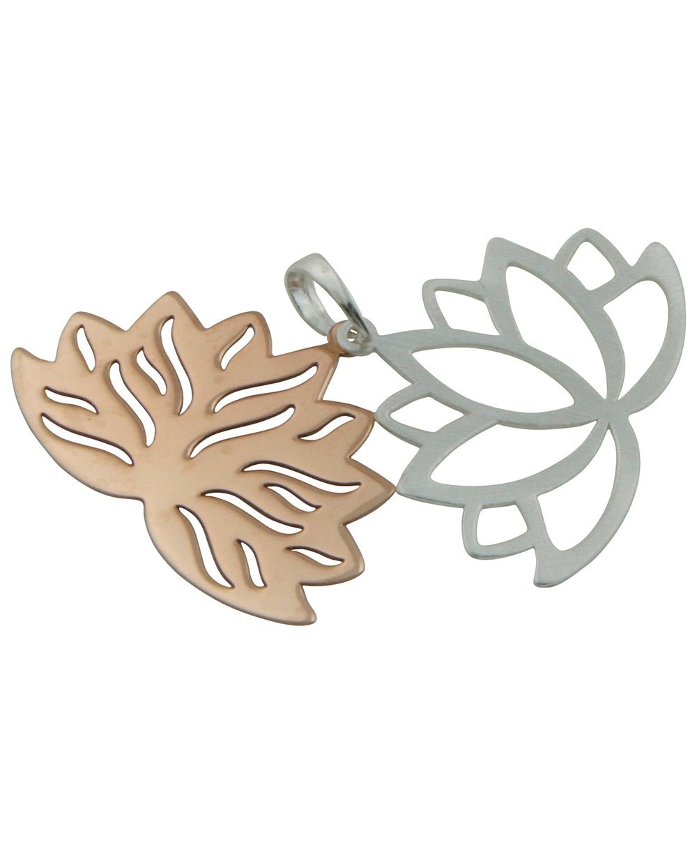 Stacked Lotus Pendant with Brushed Silver Outline - Charms & Pendants - Sterling Silver -
