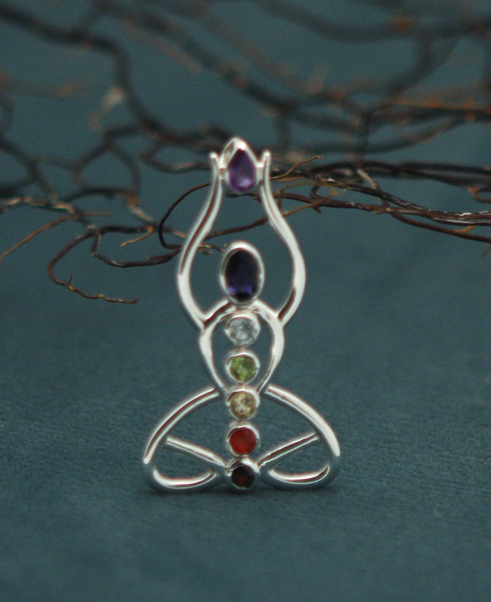 Sterling Silver Abstract Chakra Figure Pendant -