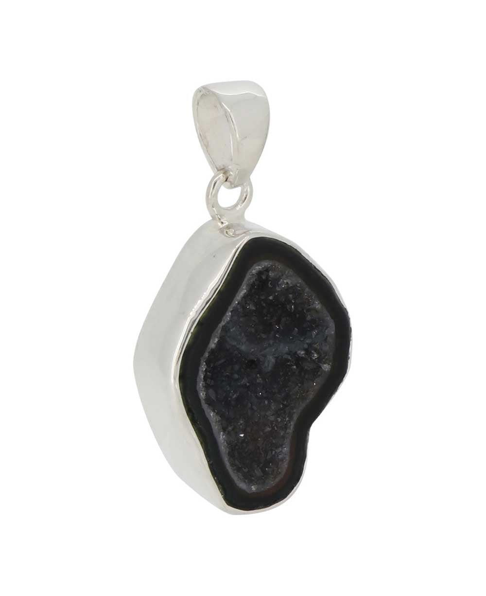 Sterling Silver Agate Druzy Pendant - Unique Fluid Oval Shape - Charms & Pendants