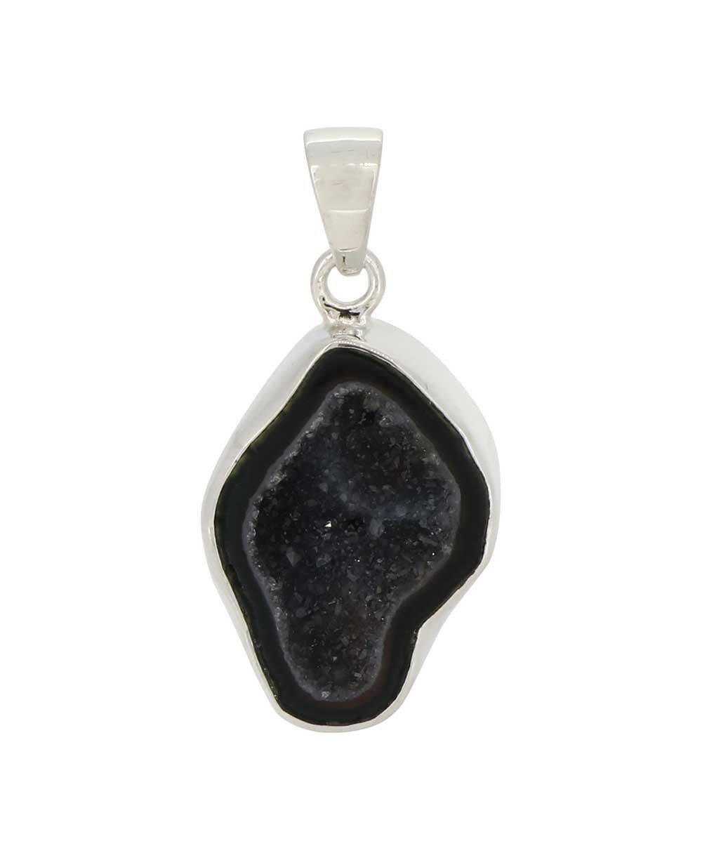 Sterling Silver Agate Druzy Pendant - Unique Fluid Oval Shape - Charms & Pendants
