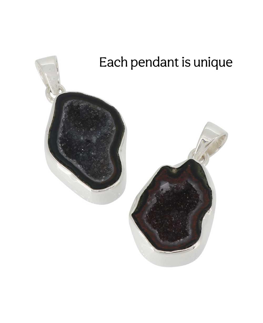 Sterling Silver Agate Druzy Pendant - Unique Fluid Oval Shape - Charms & Pendants